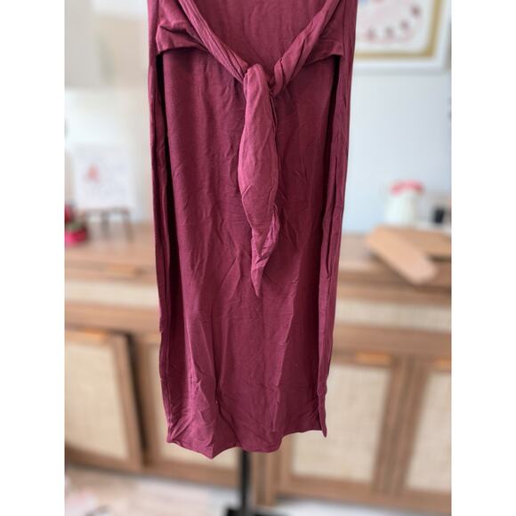 Daily Ritual Supersoft Terry Short-Sleeve Tie-Front Midi Dress Maroon Womens XS - Picture 9 of 10